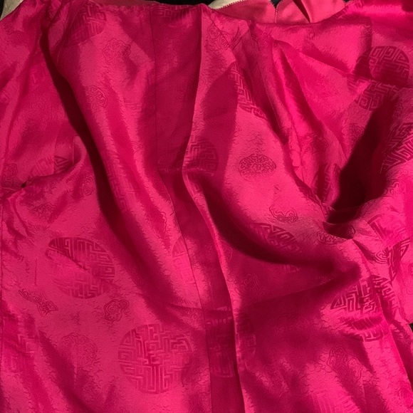 Oriental Mulberry Silk Pink Peacock Embroidered Jacket w Pearl Buttons size S - Picture 13 of 16